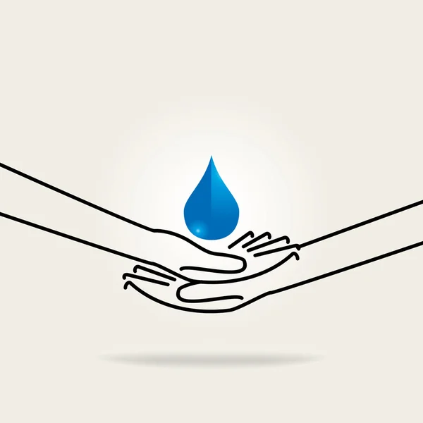 Ahorrar concepto de agua con ahorro de mano gota de agua — Vector de stock