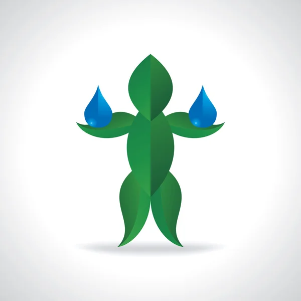 节约水概念滴水绿叶人类手中 — 图库矢量图片