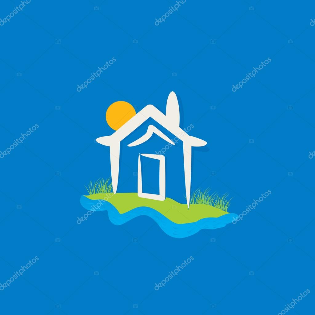 Real estate icon home with river vector