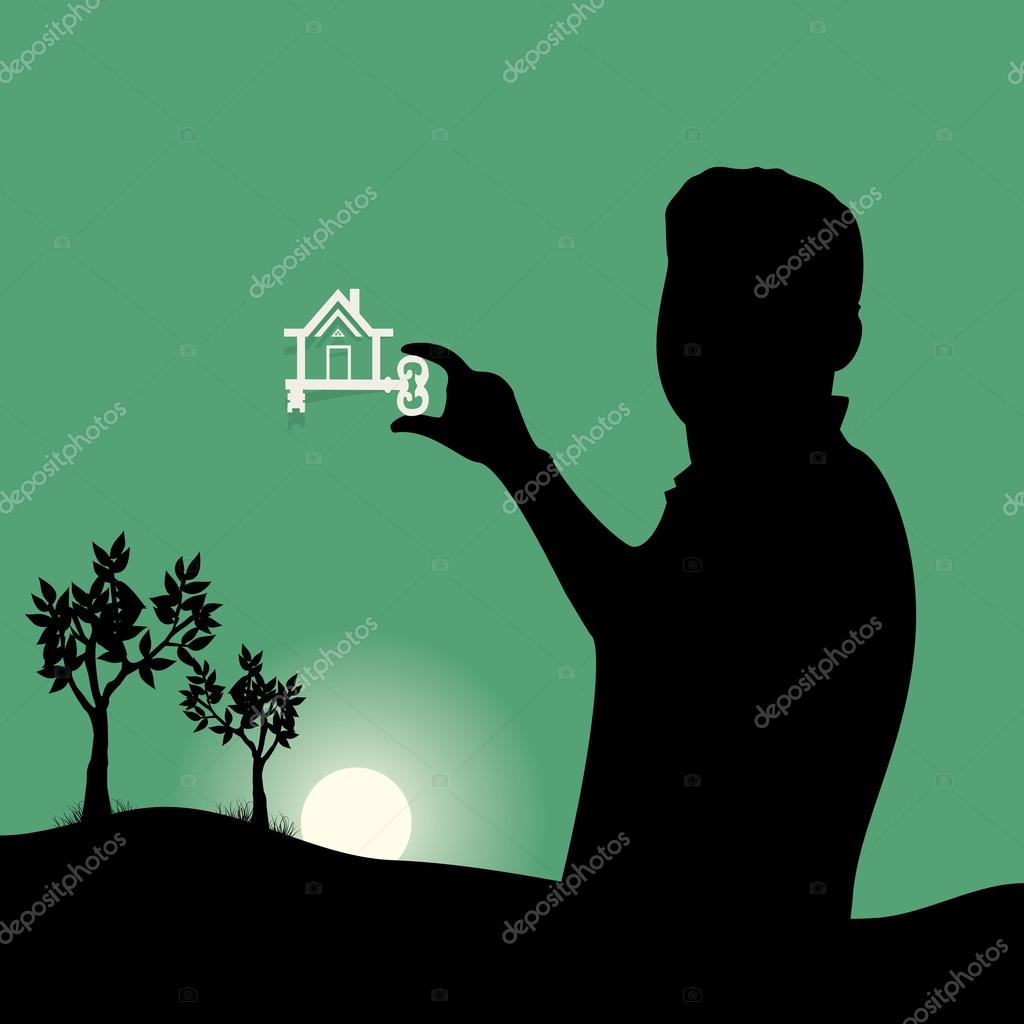 Dream home with key in peoples hand