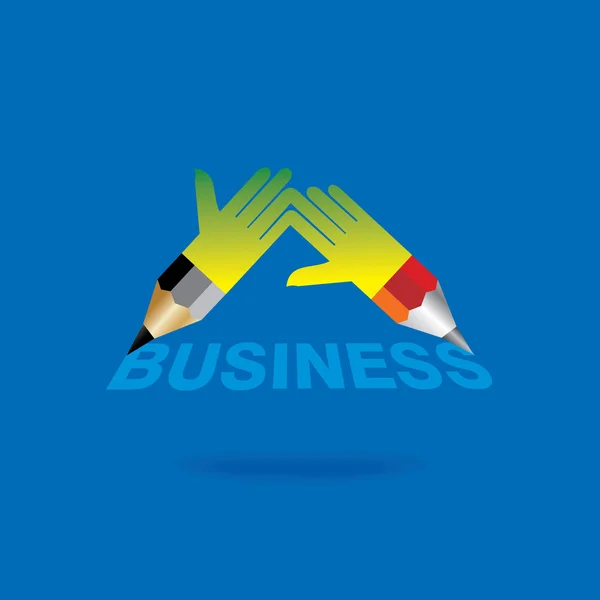 Bleistift mit Händen Geschäftskonzept blauer Hintergrund — Stockvektor