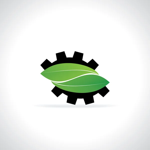 齿轮与绿叶连接 — 图库矢量图片