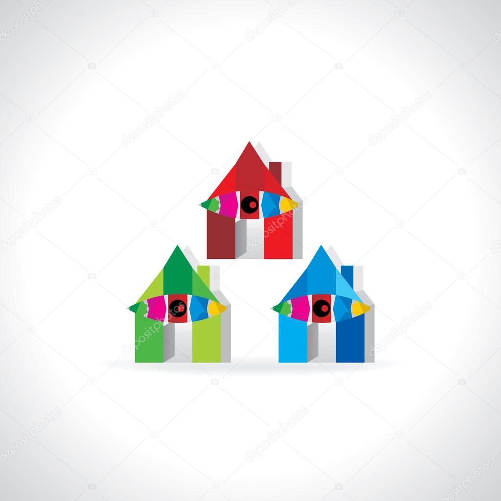 Creative colorful house with eye concept vector