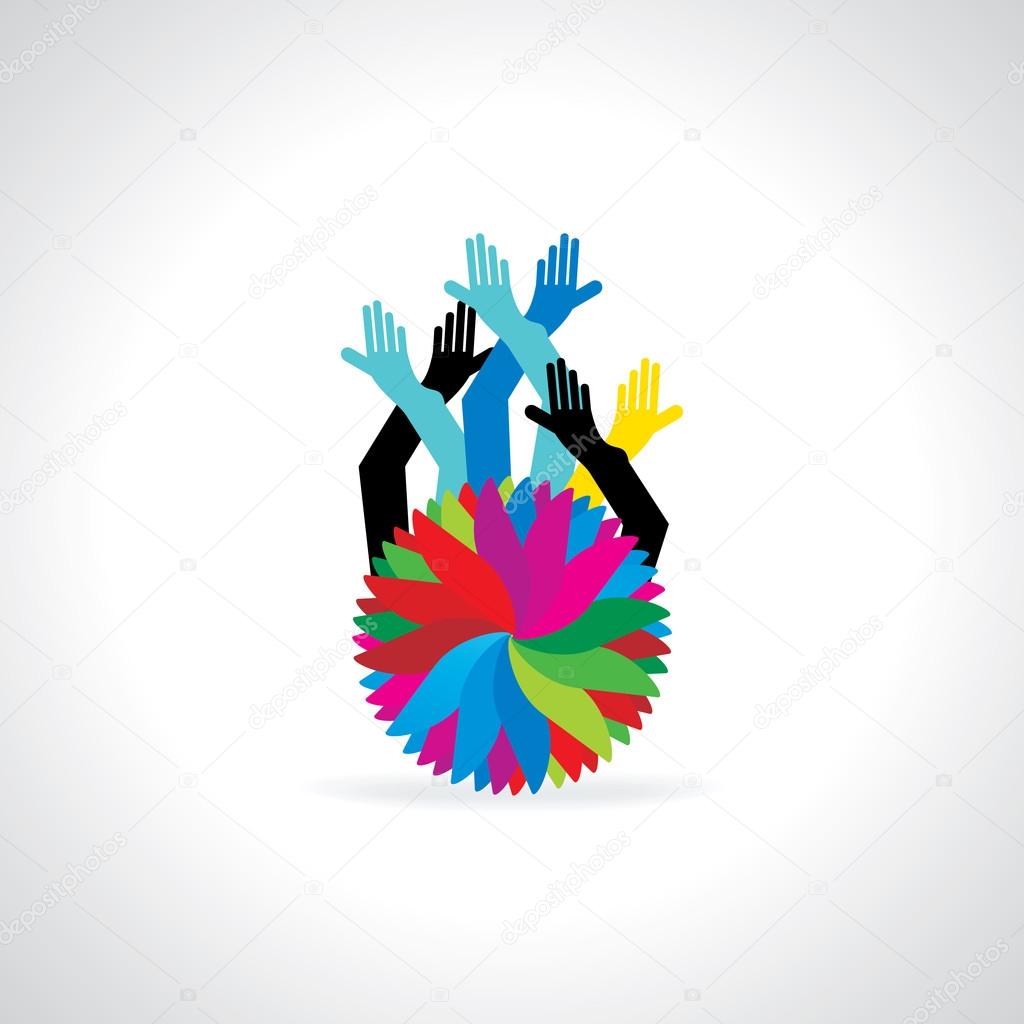 Colorful abstract with many hands vector illustration