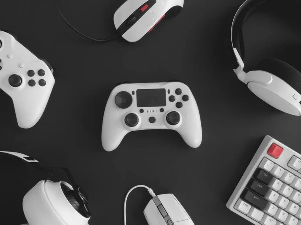 Gamer Concepto Espacio Trabajo Vista Superior Equipo Juego — Foto de Stock