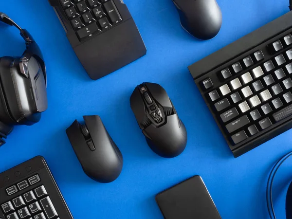 Vue Dessus Équipement Jeu Souris Clavier Casque Casque Sur Fond — Photo