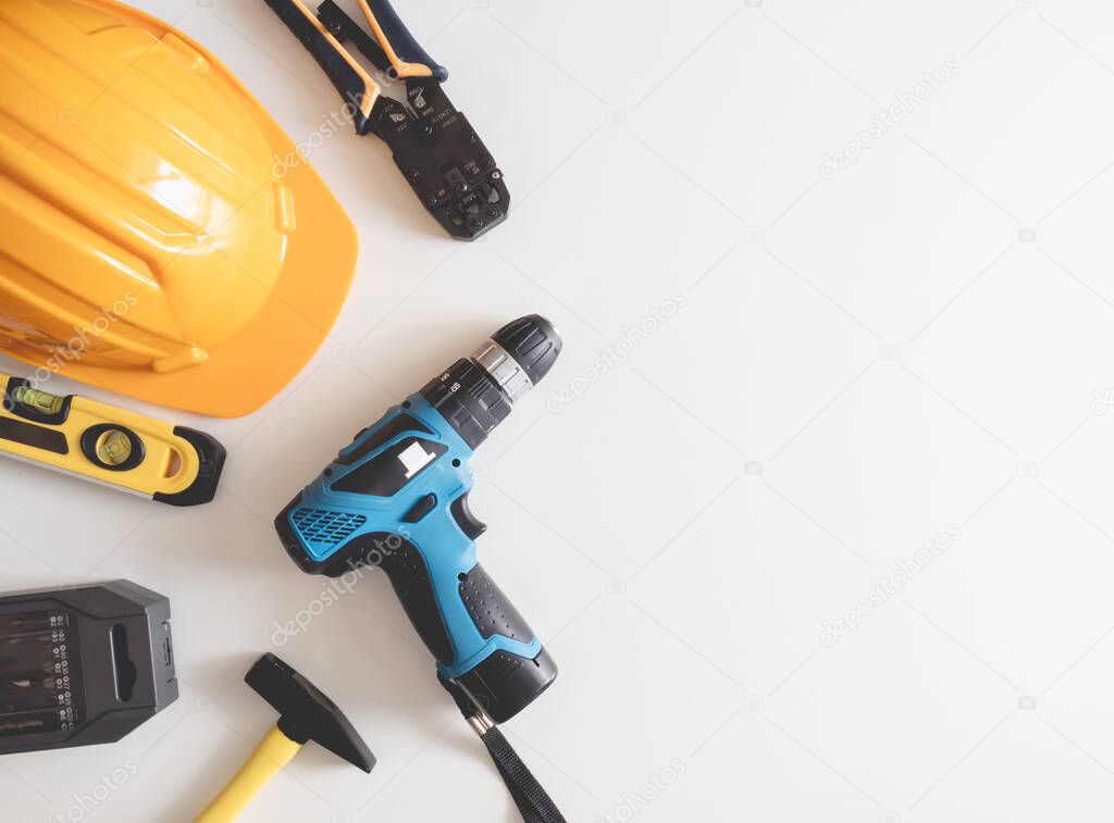 handyman tools on white table