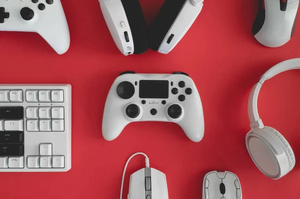 Gamer Concepto Espacio Trabajo Vista Superior Equipo Juego — Foto de Stock