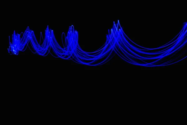 Neonově Modrý Abstraktní Vír Světle Malířský Vzor Černém Pozadí Fotografie — Stock fotografie