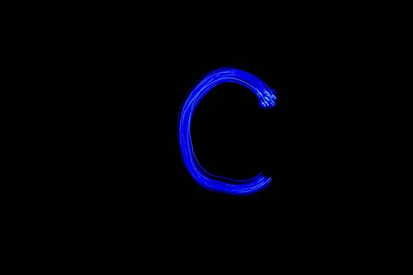 Γράμμα Ελαφρύ Αλφάβητο Φωτογραφία Μεγάλη Έκθεση Σχεδιασμένο Γράμμα Μπλε Φώτα — Φωτογραφία Αρχείου