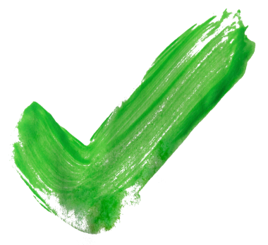 Green paint brush stroke check mark on transparent background