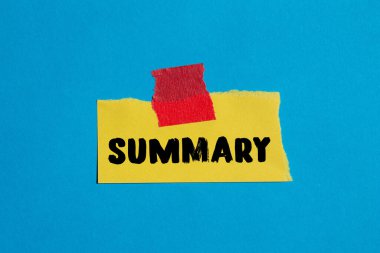 Summary message written on ripped torn paper background. Conceptual Summary symbol. Copy space.