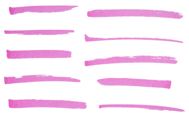 El çizimi pembe işaret fırça darbeleri seti, altı çizili, parlak, metin ayırıcı, tasarım ögesi, karalama çizimi, şeffaf arkaplanda izole basit şekiller için soyut mürekkep satırları koleksiyonu