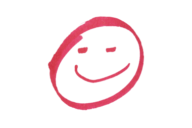 El çizimi kırmızı gülen yüz sembolü. Kabataslak mürekkep dokusu şeffaf arkaplanda izole edilmiş.