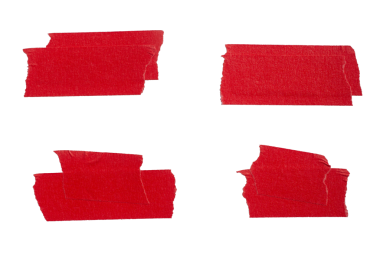 Şeffaf arkaplanda kırmızı yapışkan yırtık kağıt maskeleme bandı seti