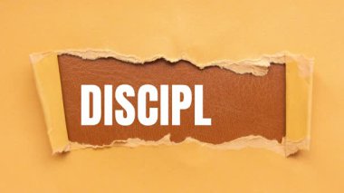 Discipline message written on ripped torn paper background. Conceptual Discipline symbol.