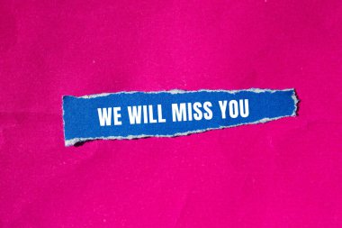 We will miss you message written on ripped torn paper background. Conceptual We will miss you symbol. Copy space.
