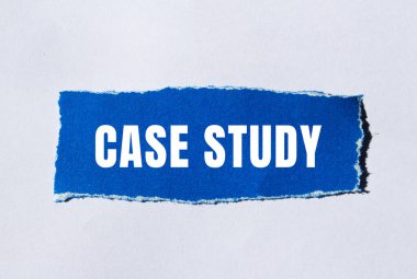 Case study message written on ripped torn paper background. Conceptual Case study symbol. Copy space.