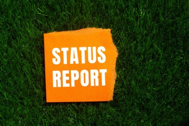 Yırtılan kağıt arkaplanda durum raporu iletisi. Kavramsal Durum raporu sembolü. Boşluğu kopyala.