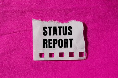 Yırtılan kağıt arkaplanda durum raporu iletisi. Kavramsal Durum raporu sembolü. Boşluğu kopyala.