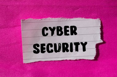 Cyber security message written on ripped torn paper background. Conceptual Cyber security symbol. Copy space.