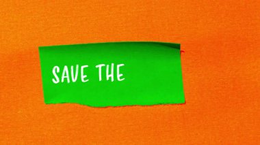Save the date message writing on ripped torn paper background