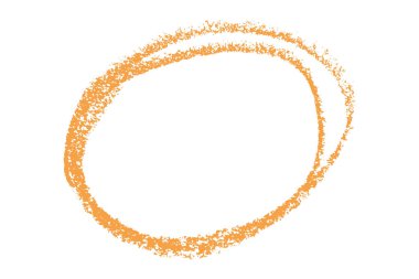 Turuncu el çizimi oval çember, tebeşir ve balmumu boya desenli çerçeveyi vurguluyor. Şakacı, yarım yamalak bir şekil. Sert çizgiler ve kalın şekiller.