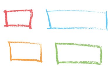 Tebeşir ve pastel boya desenli renkli çerçeveler. Şakacı, yarım yamalak bir şekil. Sert çizgiler ve kalın şekiller.