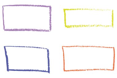 Tebeşir ve pastel boya desenli renkli çerçeveler. Şakacı, yarım yamalak bir şekil. Sert çizgiler ve kalın şekiller.