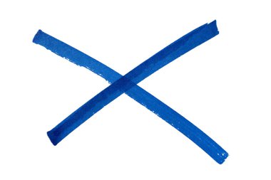 Beyaz arkaplanda el çizimi mavi x işareti