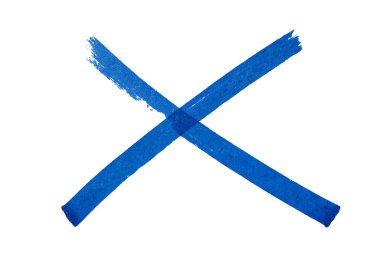 Beyaz arkaplanda el çizimi mavi x işareti