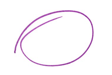 Beyaz arkaplanda mor işaretli yuvarlak karalama