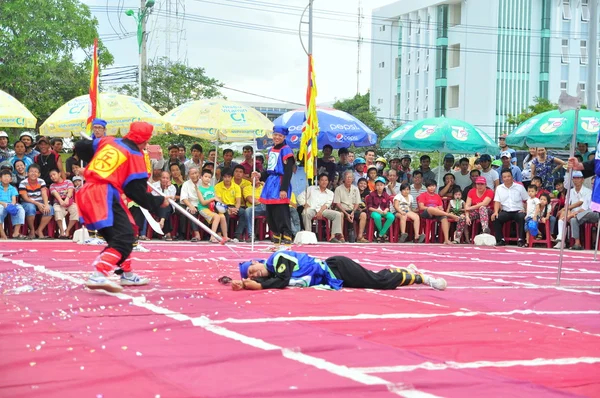 Nha Trang, Vietnam - July 13, 2015: Martial arts of human chess in a festival on the beach of Nha Trang city