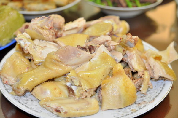 Nha Trang, Vietnam - February 4, 2016:  Boiled chickens for year end party in each Vietnamese family in the lunar new year