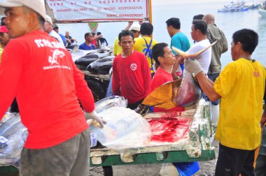 General Santos, Filipinler - 5 Eylül 2015: Balıkçı orkinos pazara satmak için Tartım
