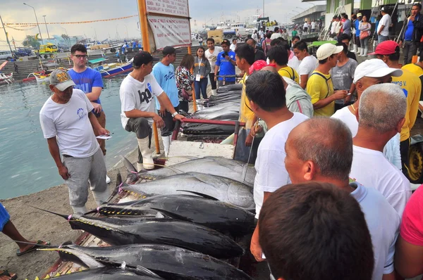 General Santos, Philippines - September 5, 2015: Fishermen are selling their tuna at the seafood market