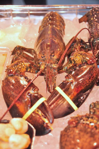 Hong Kong, Cina - 8 settembre 2015: Un sacco di deliziosi frutti di mare sono esposti splendidamente a una fiera di pesce a Hong Kong — Foto Stock