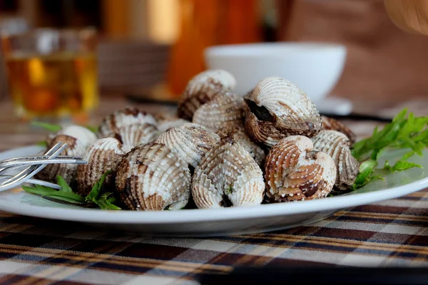 Cockle de sangre en el plato de la mesa — Foto de Stock