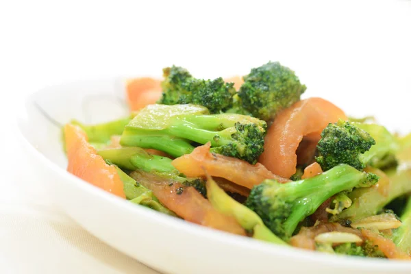 Tomatoes, broccoli positive fry on white background — Stock Photo, Image