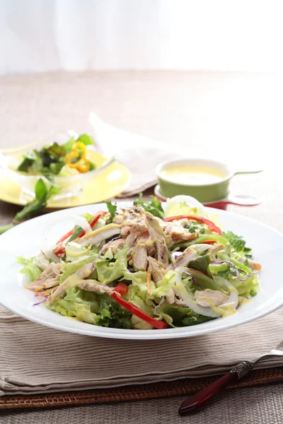 Salade de poulet au miel sur assiette blanche — Photo