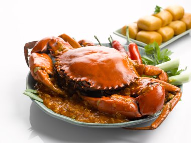 Özel Yengeç chili soslu kızarmış ve köfte beyaz üzerine kızarmış