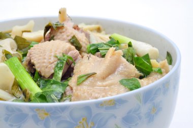 Topuz Mang Vit veya Vietnamca pirinç şehriye bambu sürgünleri ve ördek salatası ile