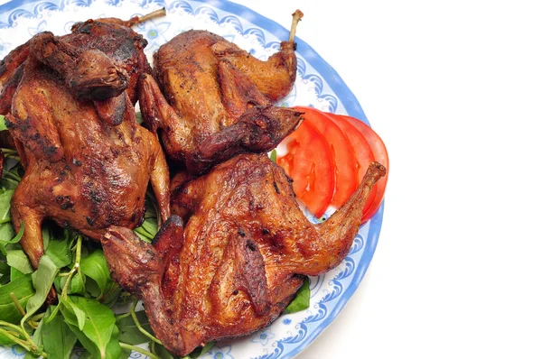 Vietnamese grilled quail on a white background — Stock Photo, Image