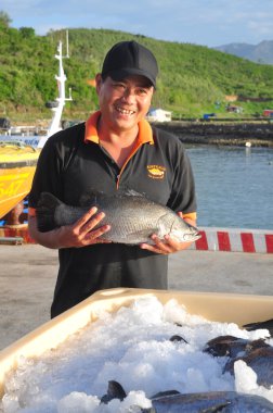 Nha Trang, Vietnam - 23 Haziran 2013: Barramundi balığı Van Phong koyda çiftlik ve dünya pazarına ihraç