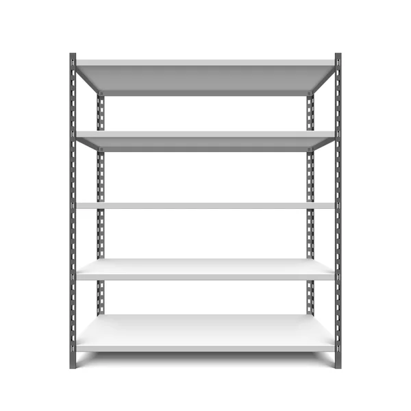 White empty store shelves. Retail shelf rack. Showcase display. Mockup template ready for your