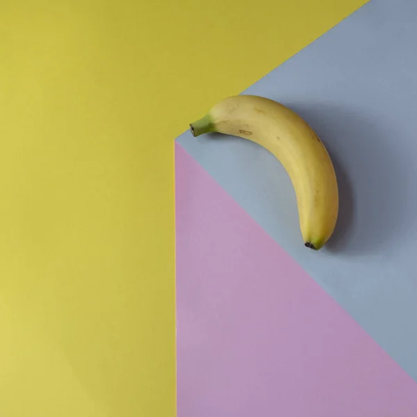 Banana on a gray background. Against pink and yellow background. Minimal concept