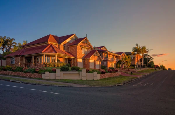 Suburban Street Corner Houses Sunset Bella Vista Sydney Australia Typical Stock Photo