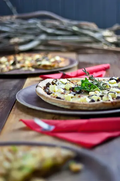 Rustic Pizzas on Table — Stock Photo, Image