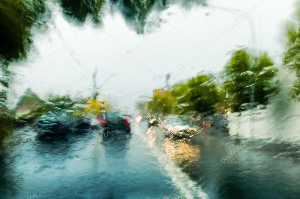 Traffic in heavy rain storm