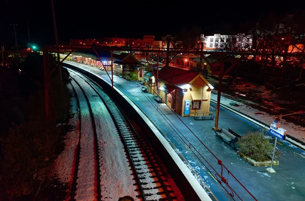 Katoomba Railway Station on a snowy night Stock Photo